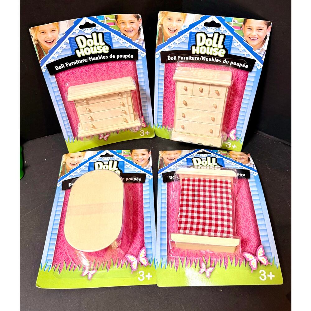 Lot of 4 Greenbrier Int Unfinished Dollhouse Doll Furniture Dressers Table Bed
